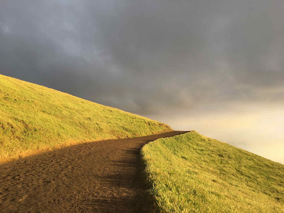 Hikers climbing Mission Peak Regional Preserve near Fremont and San Jose