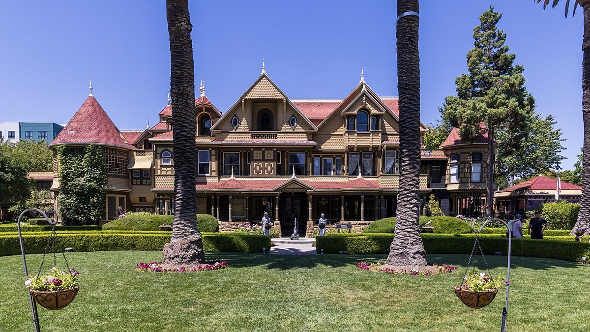 the Victorian facade of the Winchester Mystery House
