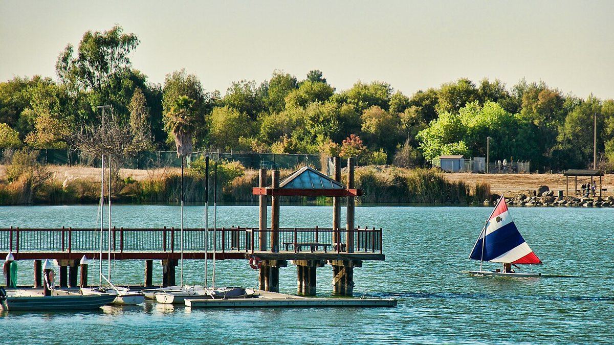 Paddle boats on Lake Cunningham in San Jose on a summer afternoon