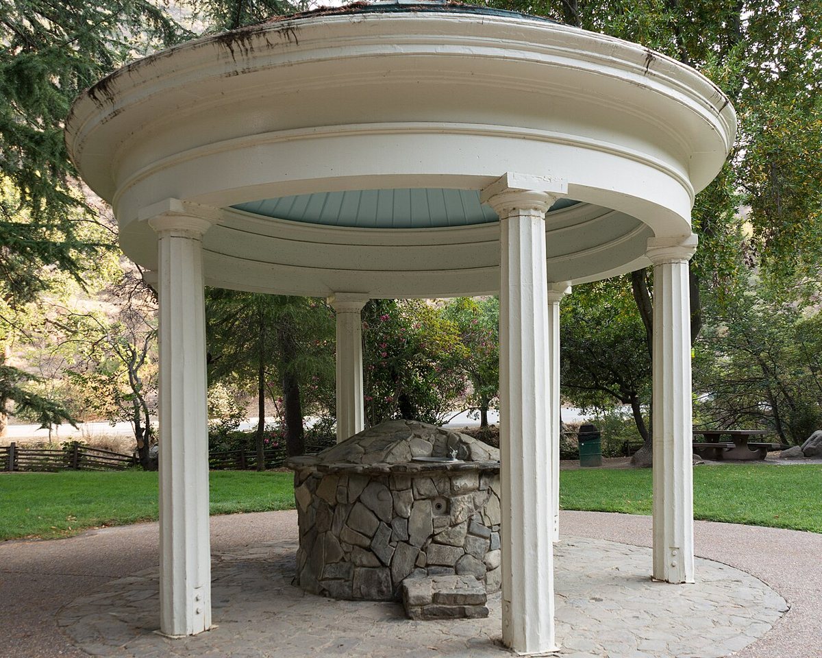 Historic stone mineral-springs structure at Alum Rock Park in San Jose