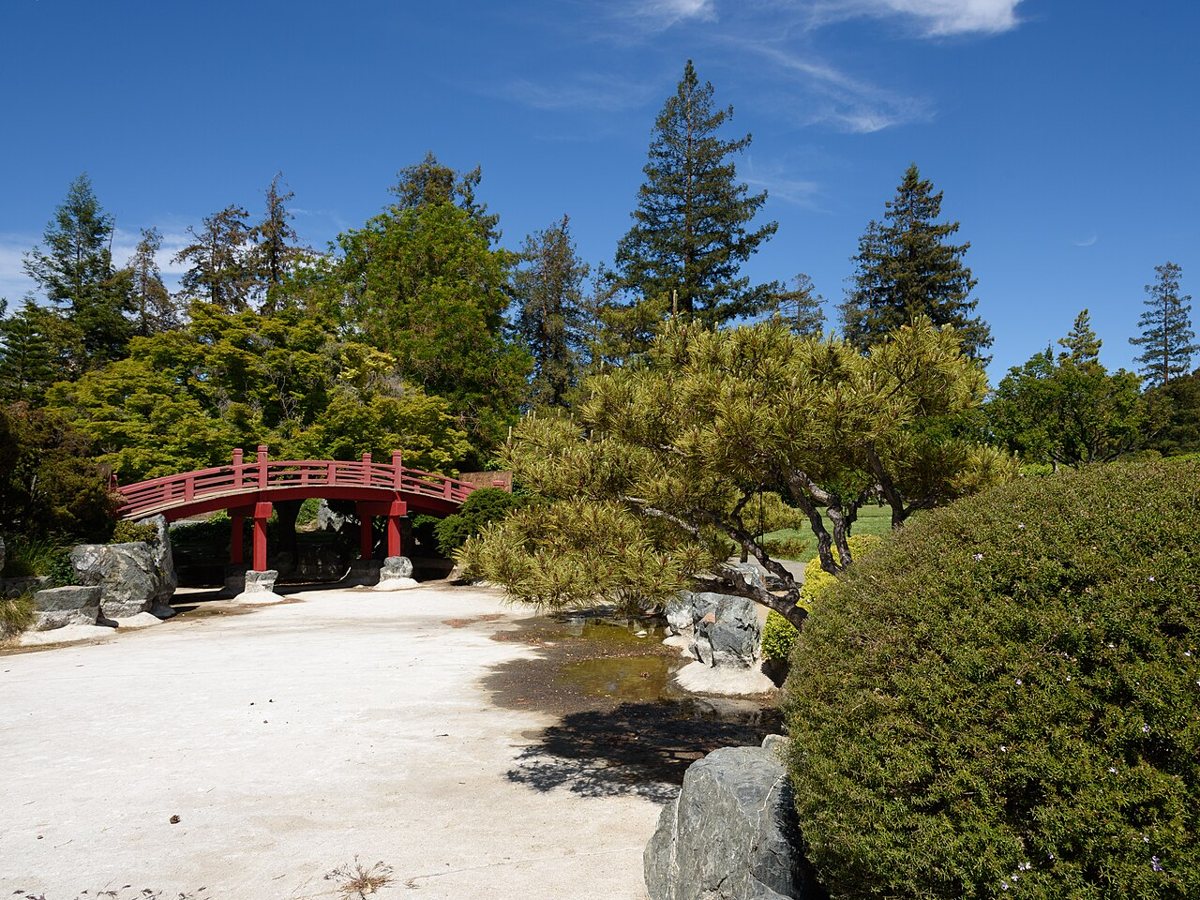 Japanese Friendship Garden koi pond and stone lanterns in San Jose Kelley Park California