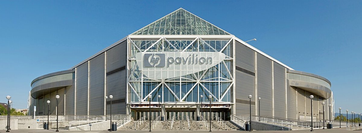 SAP Center arena exterior at night downtown San Jose California